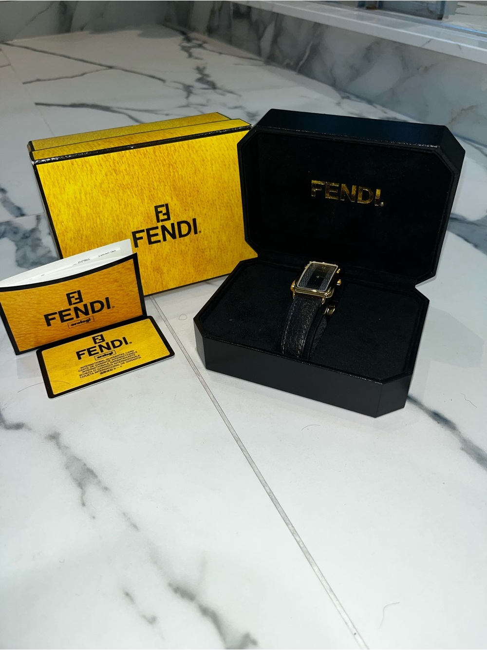 Authentic Brand new vintage Fendi Black Leather unisex Watch- full set
